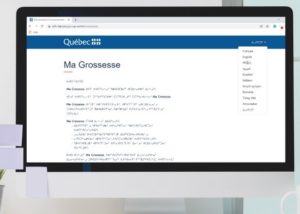 Computer screen showing Ministry of Health & Social Services multilingual webpage translation