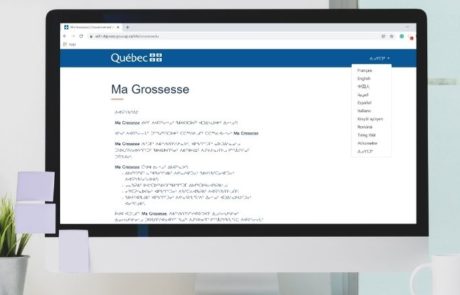 Computer screen showing Ministry of Health & Social Services multilingual webpage translation